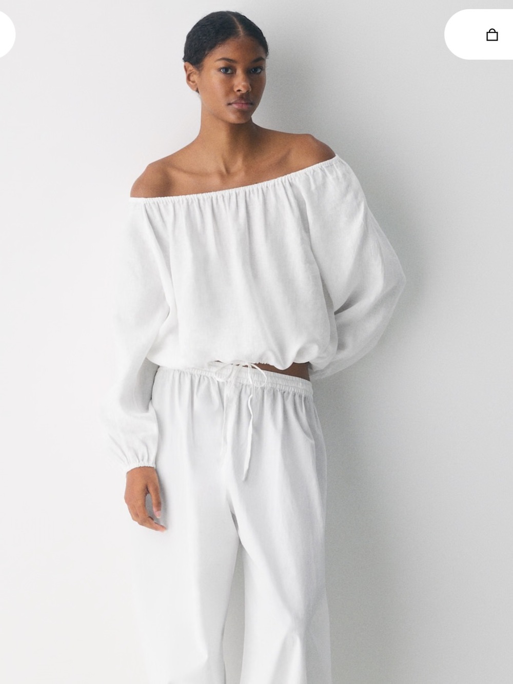 Aritzia Fiore Off-Shoulder White Linen Top